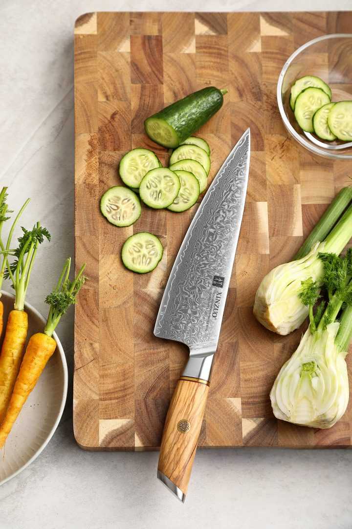 Cuchillo Chef Xinzuo Acero Damasco Mango Olivo B37