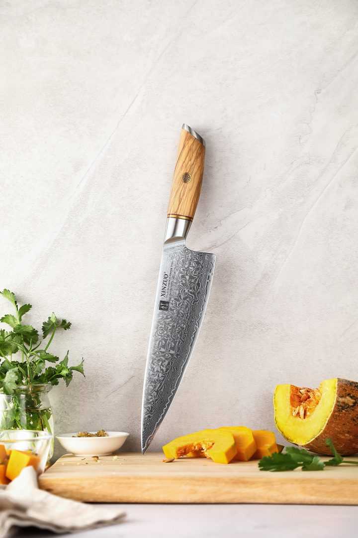 Cuchillo Chef Xinzuo Acero Damasco Mango Olivo B37