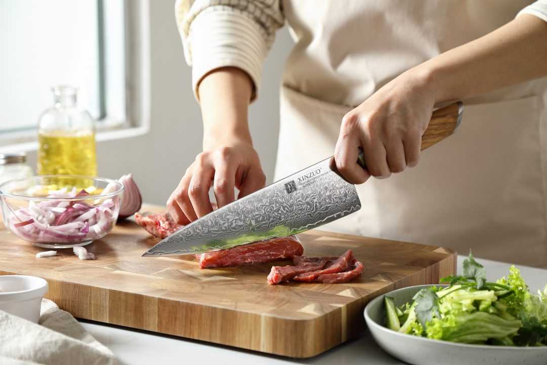 Cuchillo Chef Xinzuo Acero Damasco Mango Olivo B37