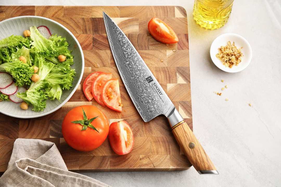 Cuchillo Chef Xinzuo Acero Damasco Mango Olivo B37