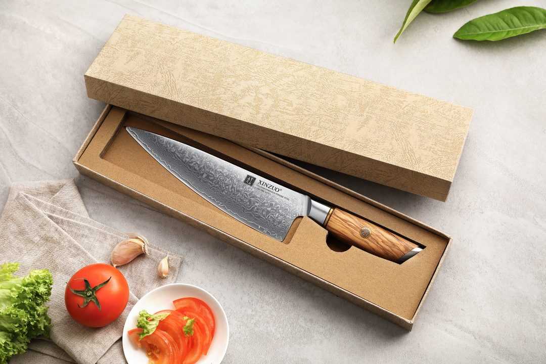 Cuchillo Chef Xinzuo Acero Damasco Mango Olivo B37