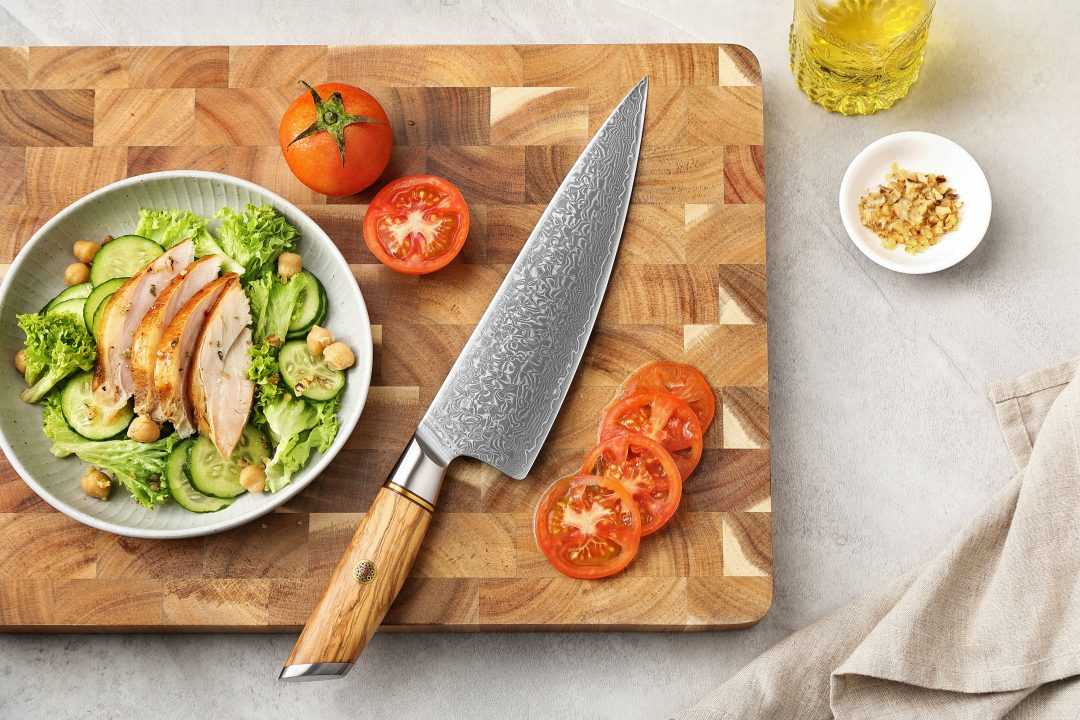 Cuchillo Chef Xinzuo Acero Damasco Mango Olivo B37