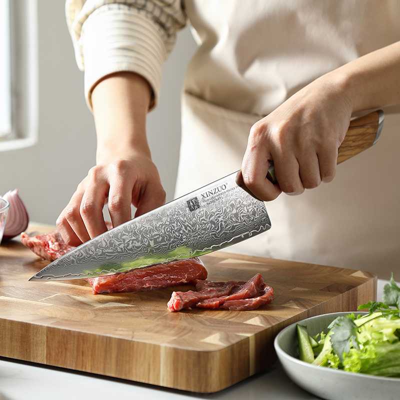 Cuchillo Chef Xinzuo Acero Damasco Mango Olivo B37