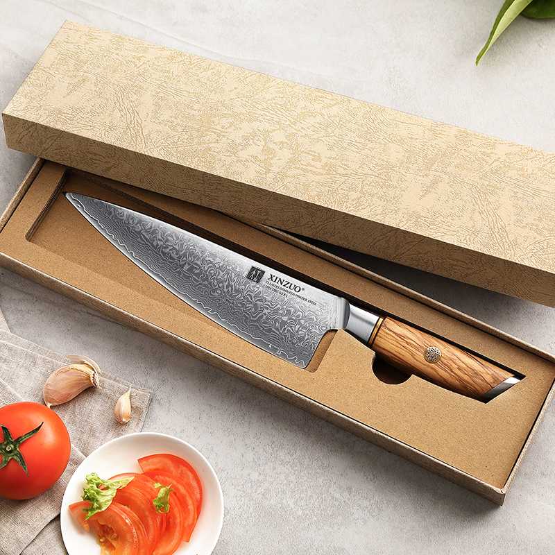 Cuchillo Chef Xinzuo Acero Damasco Mango Olivo B37