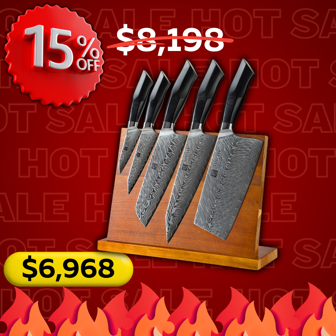 Set De 5 Cuchillos Xinzuo Katana Samurai Master Carbon Con Base B32
