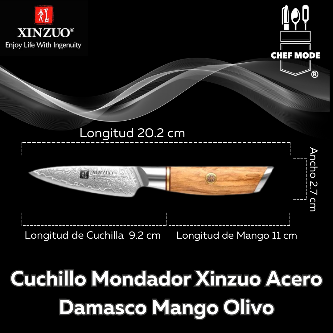 Cuchillo Mondador Xinzuo Acero Damasco Mango Olivo B37