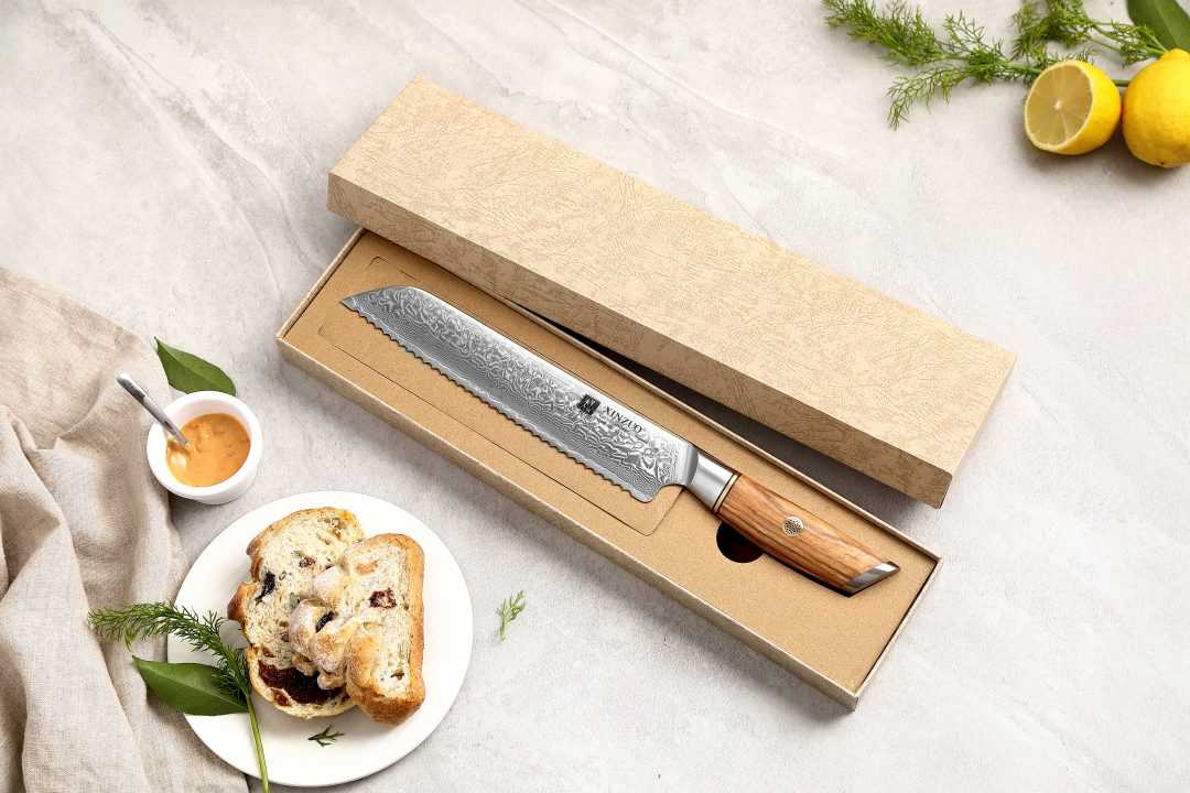 Cuchillo Para Pan Xinzuo Acero Damasco Mango Olivo B37