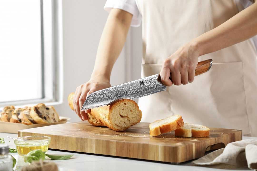 Cuchillo Para Pan Xinzuo Acero Damasco Mango Olivo B37