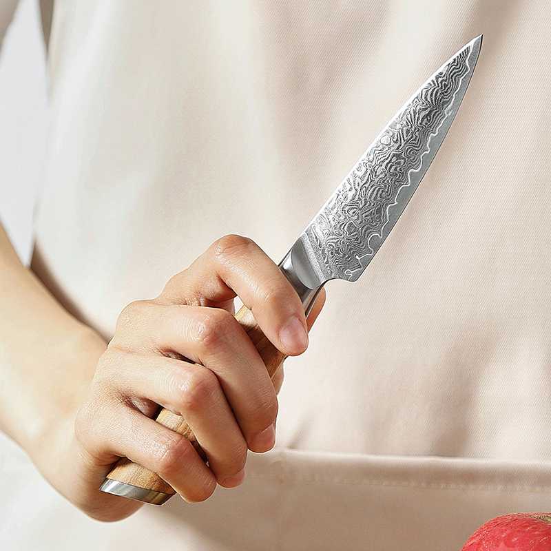 Cuchillo Mondador Xinzuo Acero Damasco Mango Olivo B37