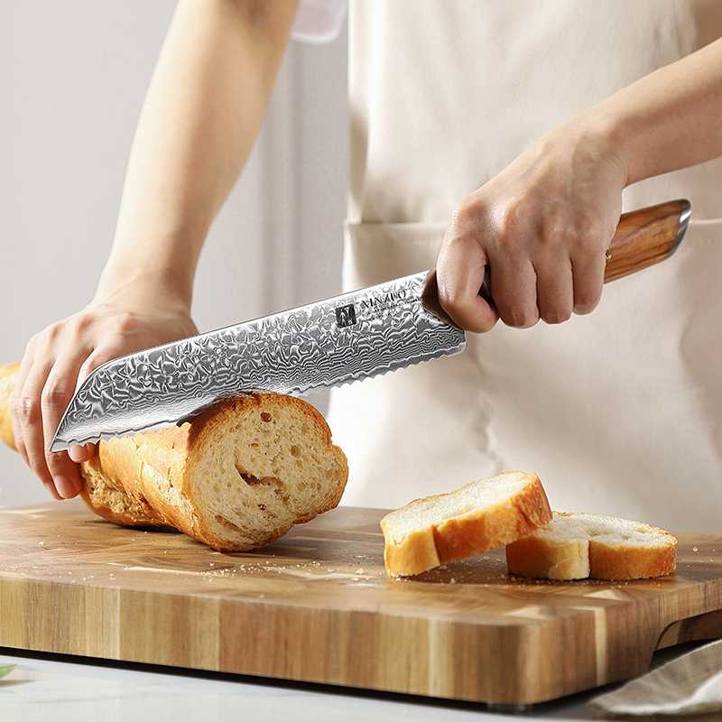 Cuchillo Para Pan Xinzuo Acero Damasco Mango Olivo B37