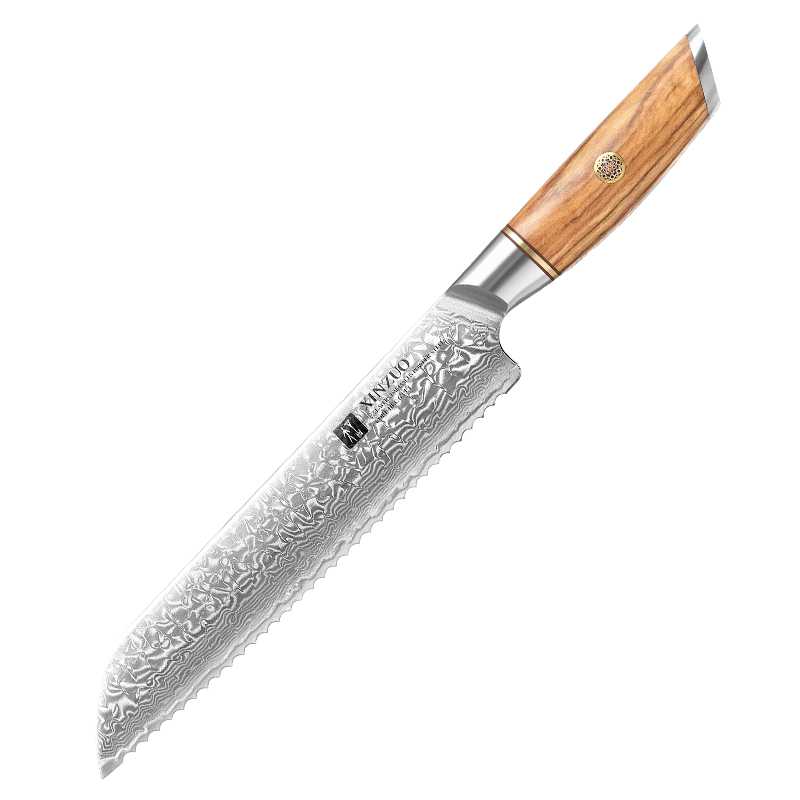 Cuchillo Para Pan Xinzuo Acero Damasco Mango Olivo B37